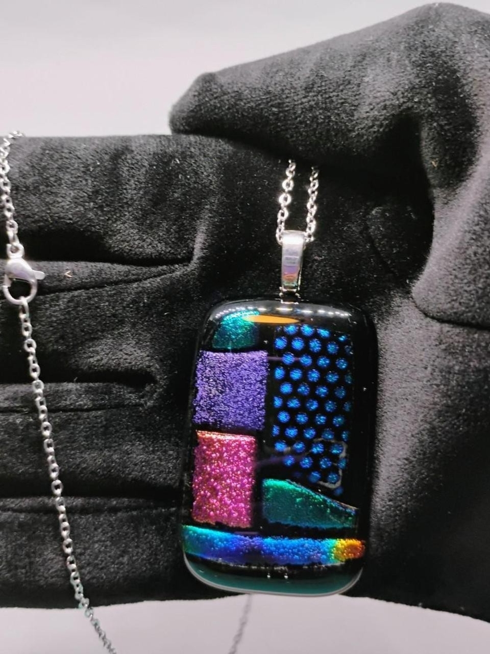 Multicolor Dichroic Glass Pendant Necklace - Sparkling Blue & Purple